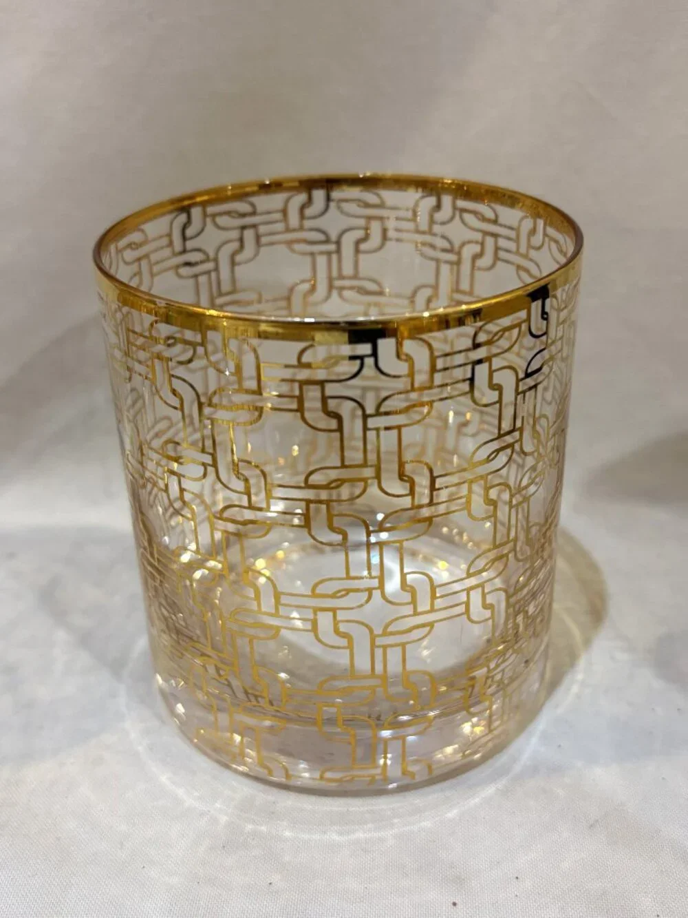 Set of 4 Z Gallerie Soiree Double Old Fashioned Glass Geometric Gold Patterns